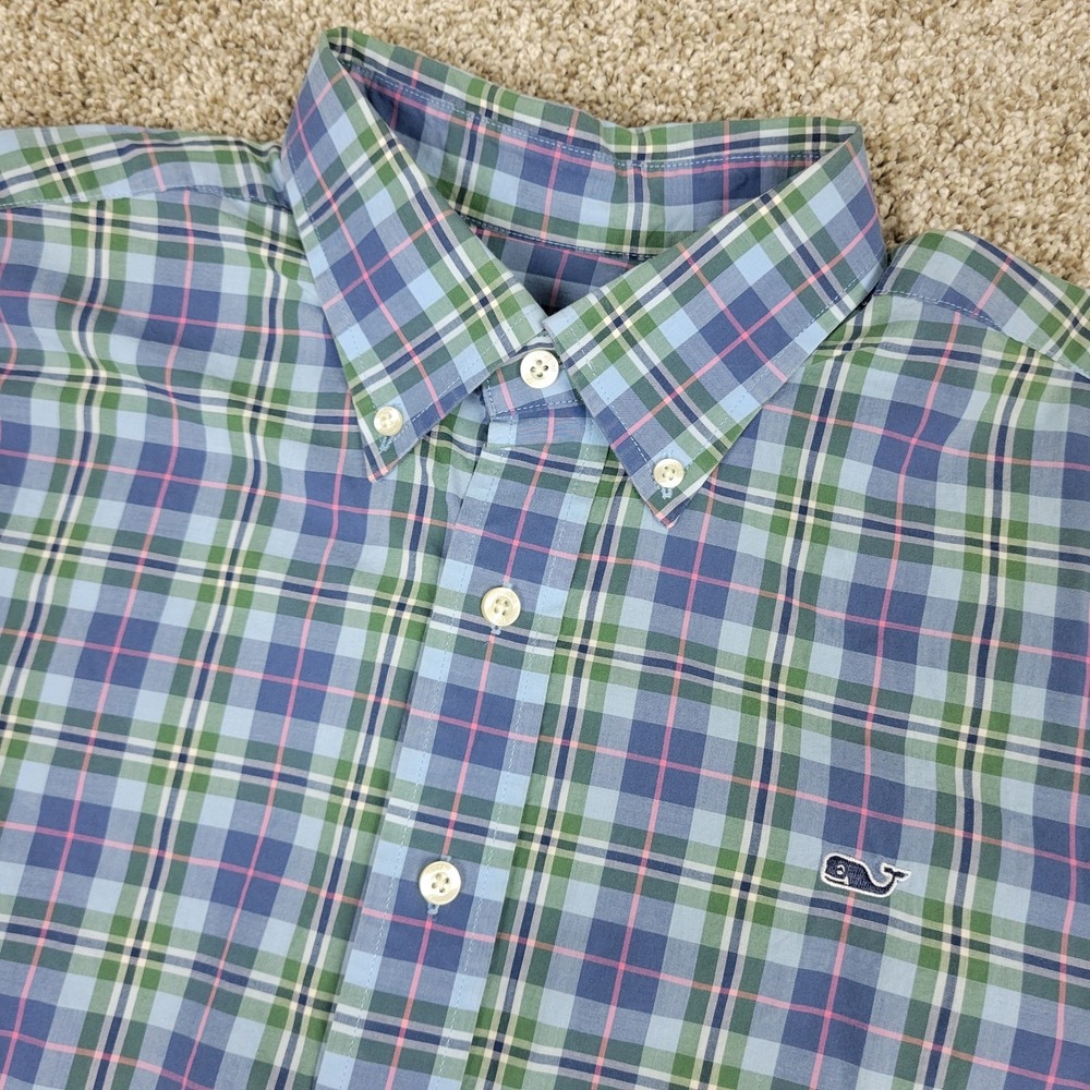 Vineyard Vines Whale Mens Large Blue Plaid Button Down Long Sleeve